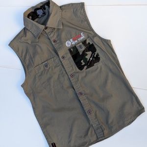 Girls Sleeveless Shirt Streetwear Camo Pockets